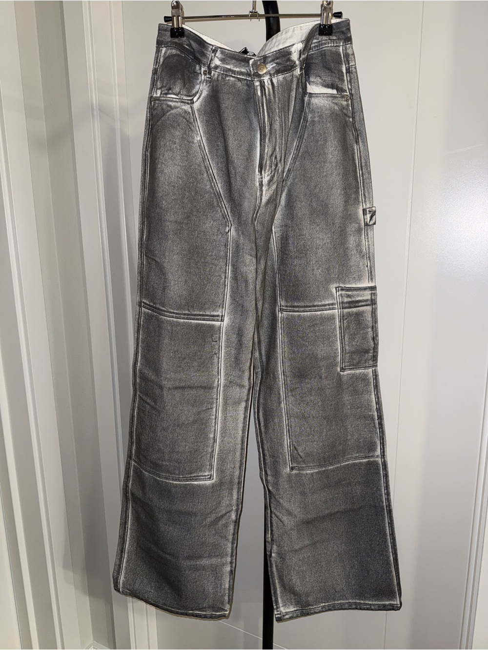 Fashion Nova Washed Gray Wide-Leg Utility Jeans